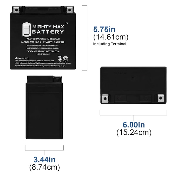 YTX14-BS Replacement Battery For BRS14-BS, MTX14-BS